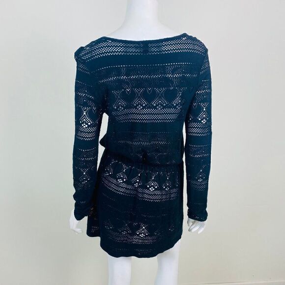 ASOS Womens Size 6 Black Long Sleeve Open Knit Swim Cover Up Dress - Picture 6 of 6